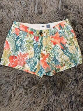 Old Navy Floral High-Waist Cotton Shorts - Coral, Teal & Green